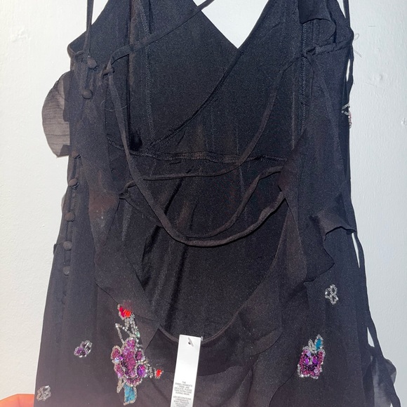 ASOS black chiffon long dress with sequin flowers and plunge crossback. Size 10! - Picture 6 of 9